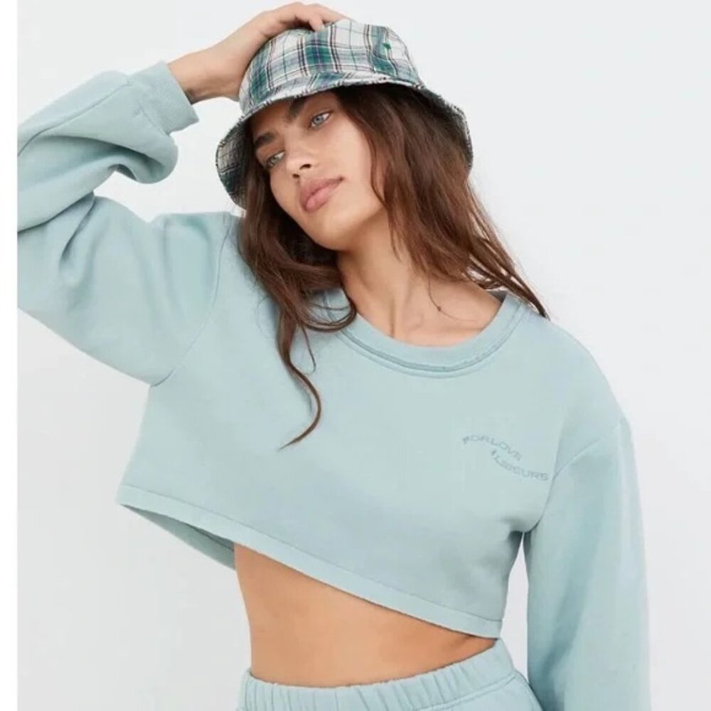 For Love & Lemons Josie Blue Cropped Crewneck Pullover Sweatshirt 💙 Size Small